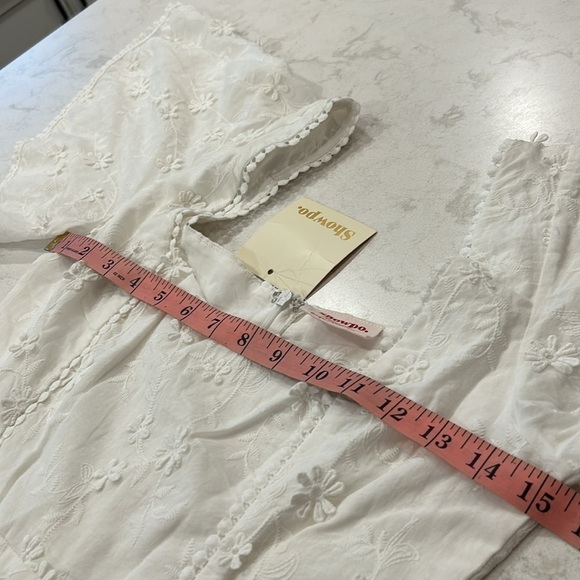 Showpo. Fancy A Spritz White Square Neck Mini Dress Embroidery Size 4 NWT - Picture 11 of 12